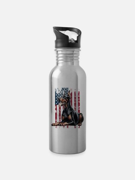 Doberman US Dobermann - Trinkflasche mit integriertem Trinkhalm - 