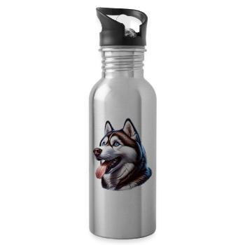 Sled Dog Husky - Water bottle with straw - silver - Right