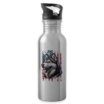 Husky US Sled Dog - Water bottle with straw - silver - Right