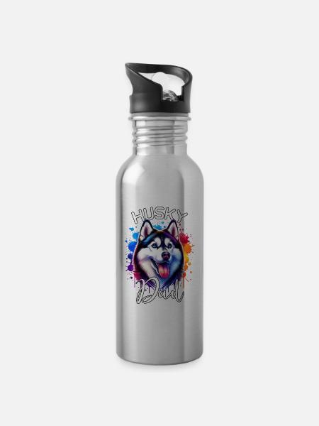 Schlittenhund Papa Husky - Trinkflasche mit integriertem Trinkhalm -