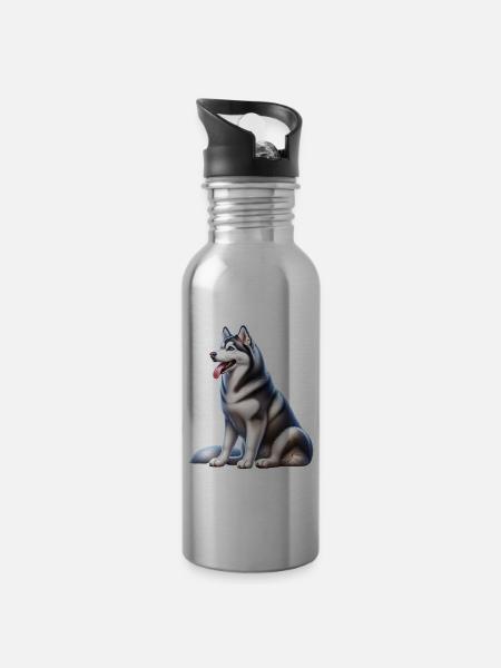 Schlittenhund - Trinkflasche mit integriertem Trinkhalm - 