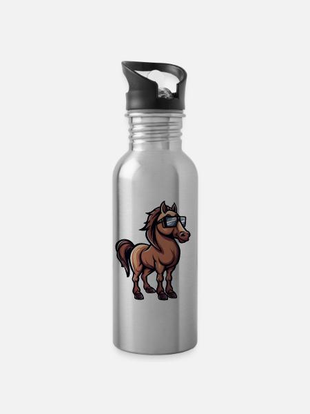 Pferd Tier - Trinkflasche mit integriertem Trinkhalm - Lightsilver