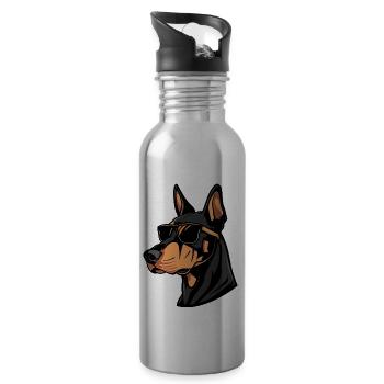 Dobermann Hund Tier - Trinkflasche mit integriertem Trinkhalm - Lightsilver - Rechts