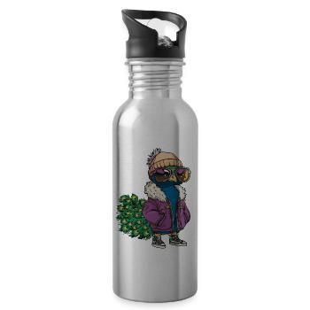 Pfau Vogel Cool Comic - Trinkflasche mit integriertem Trinkhalm - Lightsilver - Rechts
