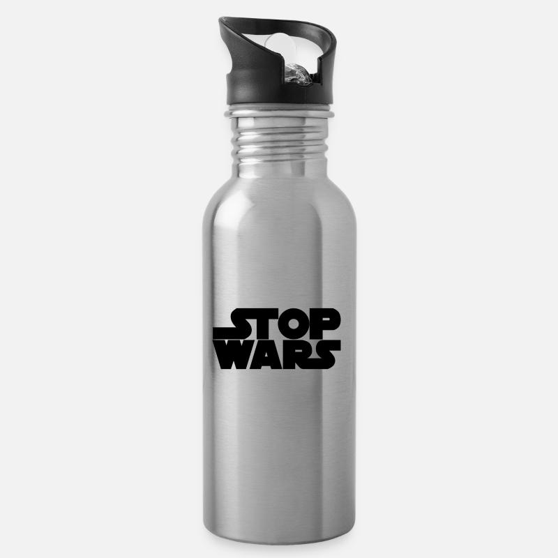 STOP WARS - Water bottle with straw - silver