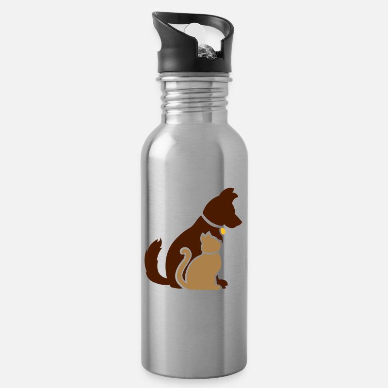 Chien et chat / Chien et chat / Chien et chat - Gourde avec paille intégrée - argent clair