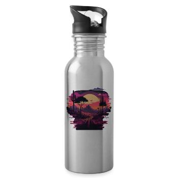 Retro Sonnenuntergang - Trinkflasche mit integriertem Trinkhalm - Lightsilver - Rechts