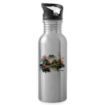 Japanese House at Lake - Water bottle with straw - silver - Right