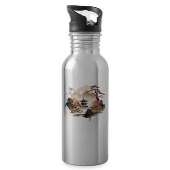 Watercolor Drawing - Water bottle with straw - silver - Right