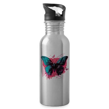 Schmetterling im Technicolor-Schein - Trinkflasche mit integriertem Trinkhalm - Lightsilver - Rechts