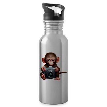 Kleiner Affe mit Kamera - Fotograf Affe - Trinkflasche mit integriertem Trinkhalm - Lightsilver - Rechts
