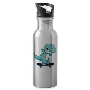 Skateboard Dinosaurier - Trinkflasche mit integriertem Trinkhalm - Lightsilver - Rechts