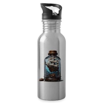 Navire dans une bouteille / Message dans une bouteille / Ahoy / ancre - Gourde avec paille intégrée - argent clair - Droite