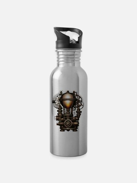 Glühbirne / Leuchtmittel / Helligkeit / Licht - Trinkflasche mit integriertem Trinkhalm - Lightsilver