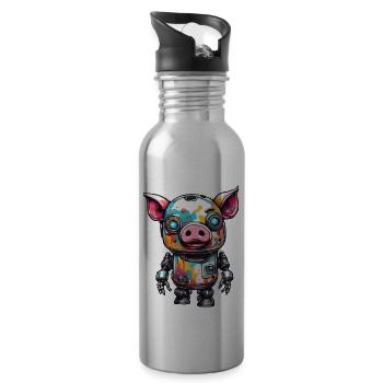 Roboter Tier / KI / Mechanisierte Tiere / Comic - Trinkflasche mit integriertem Trinkhalm - Lightsilver - Rechts