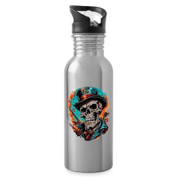 Skull / Totenkopf / Skelett / Gothic / Tattoo - Trinkflasche mit integriertem Trinkhalm - Lightsilver - Rechts