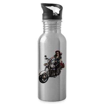 Motorrad Logo / Bike / Zweirad / Fahrzeug / Motors - Trinkflasche mit integriertem Trinkhalm - Lightsilver - Rechts