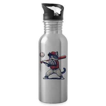Katze Baseball - Trinkflasche mit integriertem Trinkhalm - Lightsilver - Rechts