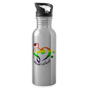 Herz bunt Notenschlüssel Regenbogenfarben - Trinkflasche mit integriertem Trinkhalm - Lightsilver - Rechts