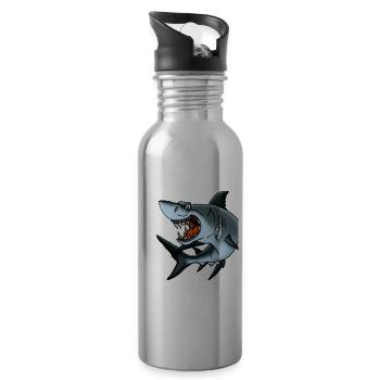 listiger, frecher weißer Hai Meer Fisch Räuber - Trinkflasche mit integriertem Trinkhalm - Lightsilver - Rechts