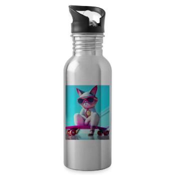 Coole Skateboard Katzen - Trinkflasche mit integriertem Trinkhalm - Lightsilver - Rechts