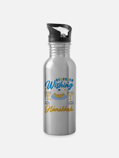 Hanukkah - Trinkflasche mit integriertem Trinkhalm - 