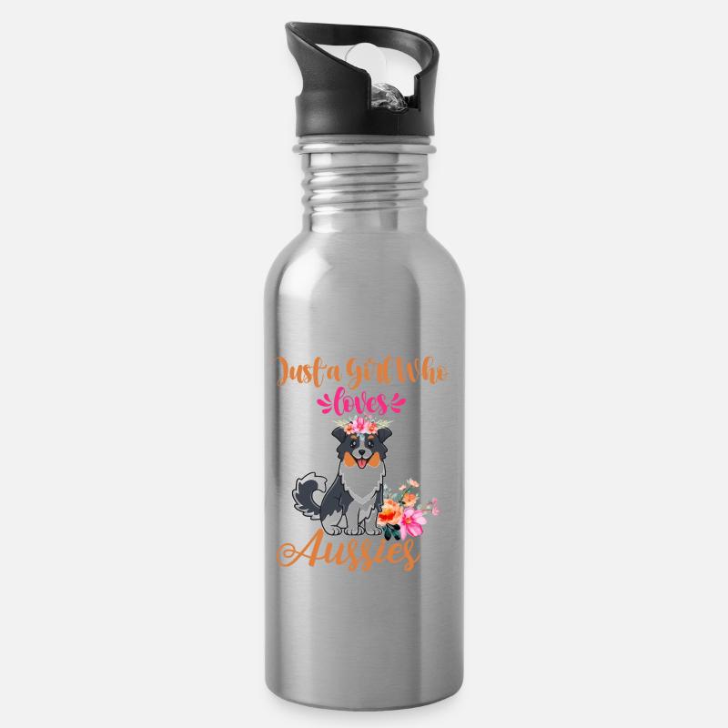 Australischer Schäferhund Aussie Dad Aussie Mom - Trinkflasche mit integriertem Trinkhalm - Lightsilver