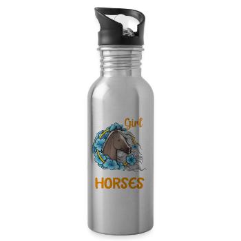 Horse Owner Rider Riding Horse Girl - Water bottle with straw - silver - Right