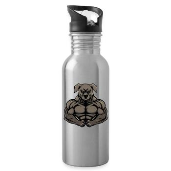 Kangal Dog Muscles Bodybuilding - Water bottle with straw - silver - Right