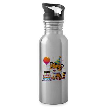 Tiger Kid Celebrating Birthday - Trinkflasche mit integriertem Trinkhalm - Lightsilver - Rechts