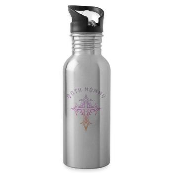 Goth Mommy! Gothic Aesthetics Y2K Cross - Water bottle with straw - silver - Right