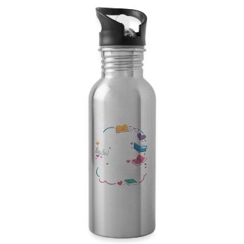 Lass mich alleine, ich lese! Bücherwurm Lesen - Trinkflasche mit integriertem Trinkhalm - Lightsilver - Rechts
