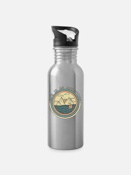 Funny Sailing, Sailing, Funny Sailing - Water bottle with straw - silver