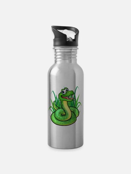 Schlange - Trinkflasche mit integriertem Trinkhalm - Lightsilver