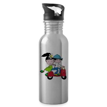Scooter Couple – Journey with Moped - Water bottle with straw - silver - Right