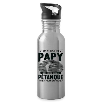 Papy Pétanque Cadeau Humour Boccia Homme Petanque - Gourde avec paille intégrée - argent clair - Droite