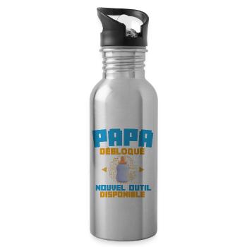 Niveau Papa Débloqué Futur Père Annonce Grossesse - Gourde avec paille intégrée - argent clair - Droite