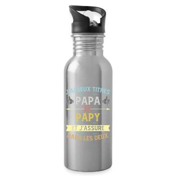 J'ai deux titres papa et grand-père, pour Les père - Gourde avec paille intégrée - argent clair - Droite