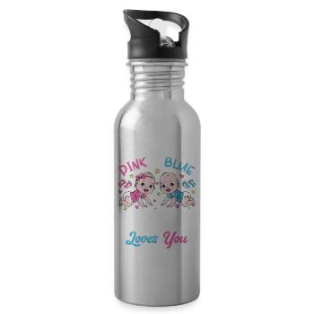 Cousin rose ou bleu aime votre bébé Gender Reveal - Gourde avec paille intégrée - argent clair - Droite