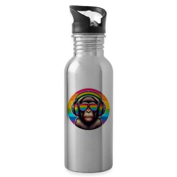 Affe Kopfhörer Brille Regenbogen bunt - Trinkflasche mit integriertem Trinkhalm - Lightsilver - Rechts