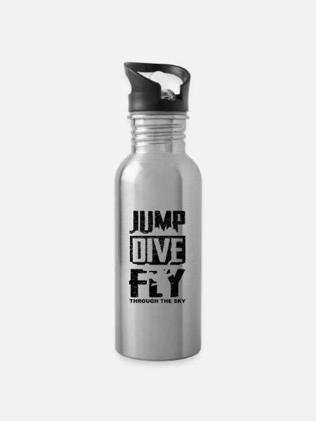 Jump Dive Fly Skydive Cashrimspringer cadeau - Gourde avec paille intégrée - argent clair