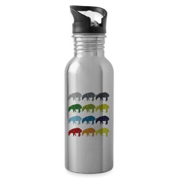 Neon Pop Art Retro Tapir Tier Geschenkidee - Trinkflasche mit integriertem Trinkhalm - Lightsilver - Rechts