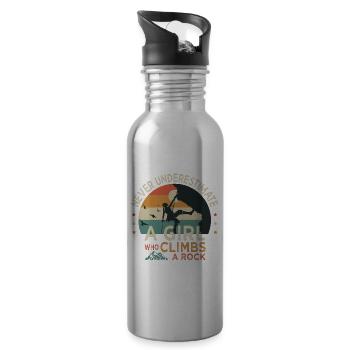 a girl who climbs a rock climb climbing - Water bottle with straw - silver - Right