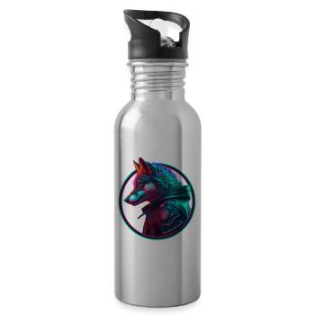 Neon Punk Wolf en veste en cuir - Gourde avec paille intégrée - argent clair - Droite