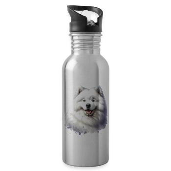 Samoyed Dog Gifts Cute Samoyed Dog Graphic - Water bottle with straw - silver - Right