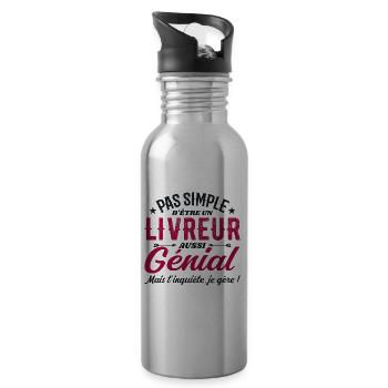 Un Livreur Génial - Cadeau Livreur Humour - Gourde avec paille intégrée - argent clair - Droite