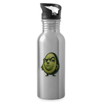 Skeptical Avocado Cartoon Ironic Funny - Water bottle with straw - silver - Right