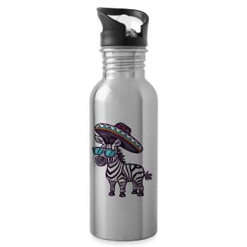 Zebra Comic Lustig Sombrero - Trinkflasche mit integriertem Trinkhalm - Lightsilver - Rechts
