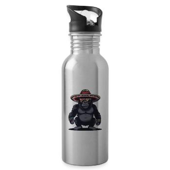 Gorilla Comic Lustig Sombrero - Trinkflasche mit integriertem Trinkhalm - Lightsilver - Rechts
