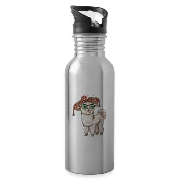 Alpaka Llama Lustig Sombrero - Trinkflasche mit integriertem Trinkhalm - Lightsilver - Rechts